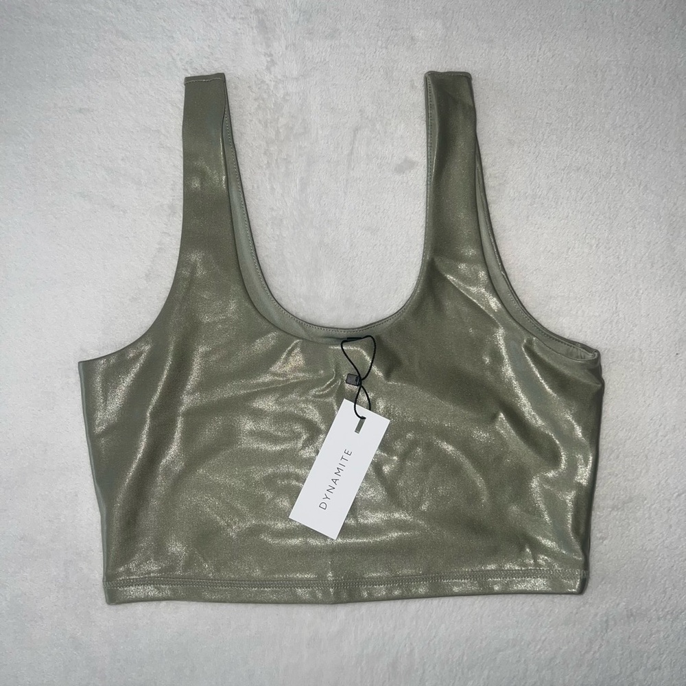 Dynamite Metallic Bralette/Crop Top in Seagrass